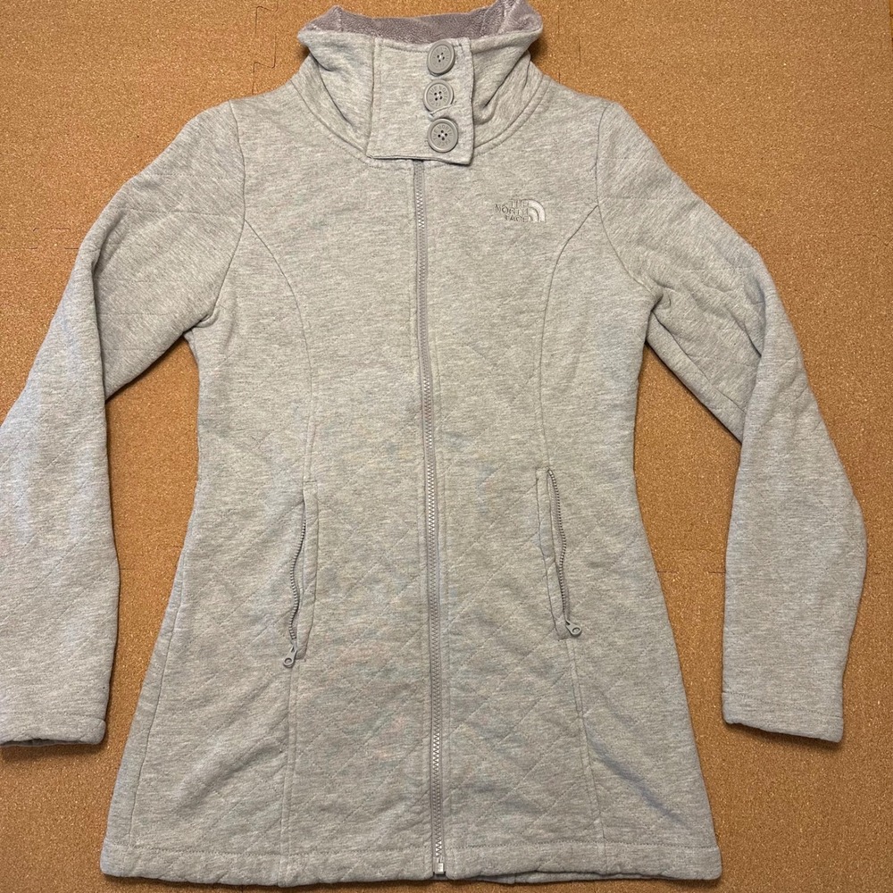 The North Face Quilted Jacket Womens Small Gray Funnel Neck Full Zip Fleece Coat
